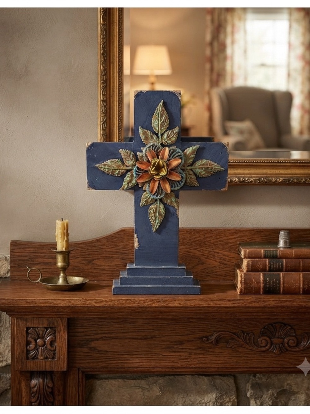 Decorative Wooden Cross with Floral Design
